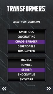 Transformers Official App Creating Decepticon Name