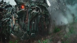 Grimlock knocked down by Optimus Prime