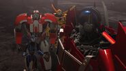 Arcee: Want a hug sir? Optimus: I'll take a rain check on that Arcee.