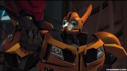 Transformers Prime Beast Hunter Bumblebee (Unmasked head) and Polarity Gauntlet