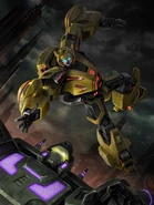 Artwork of Cybertronian Bumblebee in robot mode.
