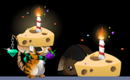 In-game cheese with the candle and confetti.