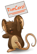 Mouse holding FunCorp sign