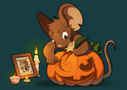 Mouse carving a pumpkin