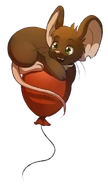 Mouse resting on a floating balloon