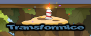 The altered Transformice logo on the login screen which has a candle and some confetti added in