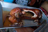 Delicious pork at Warung Babi Guling Ibu Oka, Ubud, Bali, Indonesia