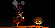Red sitting on a crate looking at a Jack-O-Lantern in a render for Halloween.