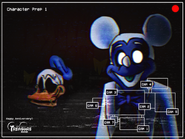 An official illustration and recreation of Disembodied and Mascot Photo-Negative Mickey in AnArt1996's version of the artwork for the 7th year anniversary of Five Nights at Treasure Island created by Marco Antonio in 2021.