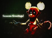 Gen 2 Red holding a candy cane in a render for Christmas.