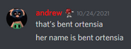 Nocturnum confirming Bent Ortensia's name in the Radiance Discord server.