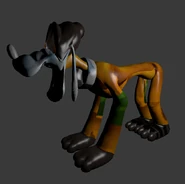 An early model of Pluto. Note the collar and the broken texture mapping.