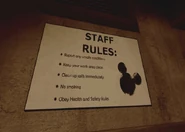 An unused Staff Rules poster for the Tunnels.