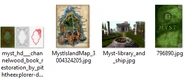 Various unused texture assets. These oddly relate to Myst Island from the videogame Myst. These include textures for Myst book covers, a map of Myst Island, and a screenshot from the game itself. It is unknown why these were left over in the files.