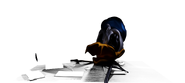 A scrapped render of Disembodied on the desk of the Office.