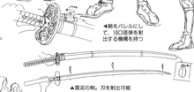 Отрывок из Артбука Триган где подробным указанием показана оболочка катаны Рай-Дэя и его цилиндр.