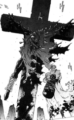 Монев прибит к кресту и у него отсутствует левая нога