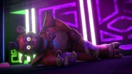Glamrock Freddy after being knocked to the ground by S.T.A.F.F. Bots.