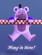 A poster of Helpy "hanging in there".