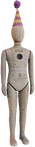 A render of a Mannequin wearing Birthday Puppy's party hat.