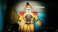 A shot of the player getting ready to climb into Glamrock Freddy's stomach.