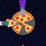 A banner of the Glamrocks taking pizza.