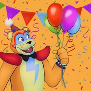 A party room window decal featuring Freddy.