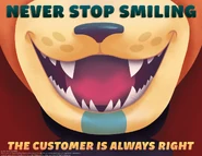 A poster of Glamrock Freddy telling everyone to keep smiling.