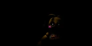 Toy Chica as seen in front of the player while wearing the Freddy Fazbear Mask.