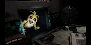 Toy Chica as seen peeking in the Left Air Vent.