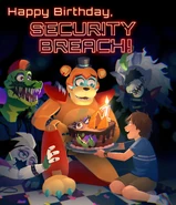 Promotional art for Security Breach's first anniversary featuring Glamrock Freddy.