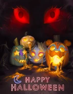 Glamrock Freddy seen as a pumpkin in a Halloween promotional image.