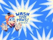 An animated banner of the "Wash your Paws" poster.