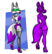 An artwork of Foxbot along with its sketch by PinkyPills.