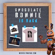 A teaser of Chocolate Bonnie's return in celebration of his merch wave.