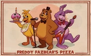 A poster of Freddy, Bonnie and Chica.