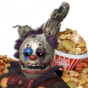 A bundle of Faz-Coins and Clown Springtrap's Plushsuit.