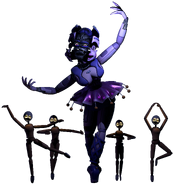 A render of Ballora with open plates with the Minireenas.