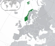 Location of Norway (in green) on a map