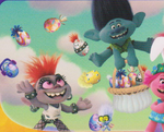 Various eggs as depicted on Topps cards for Trolls World Tour.