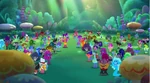 A crowd of mixed Tribe Trolls, where recolors of Rock Trolls occur in a rare event.