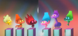 The 6 ancestors from the Funk Trolls' version. Left to right: Classical, Country, Rock, Pop, Funk, Techno