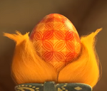 A female Country Troll's hair splits and her egg is revealed moments before it hatches