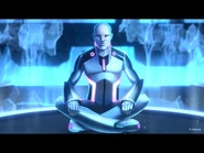 Wider shot of Sierra sitting cross-legged in the Library of the Repository.[3]