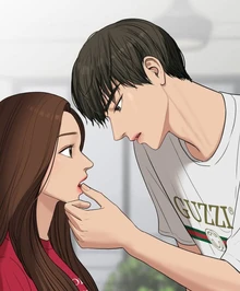 Suho wiping yogurt off Jugyeong's lips (Ep