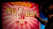 The New Blood logo, as seen on a display screen behind spokesman Eric Northman.