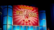 The New Blood logo, as seen on a display screen used for its new commercial.