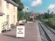 "Sorry, No Trains" sign