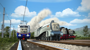 Spencer with Etienne, Axel and Flying Scotsman