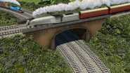 Spencer pulling the coaches in Misty Island Rescue